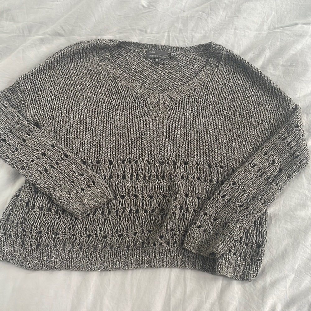 Vince • Gray Handknit Pullover Oversized Sweater